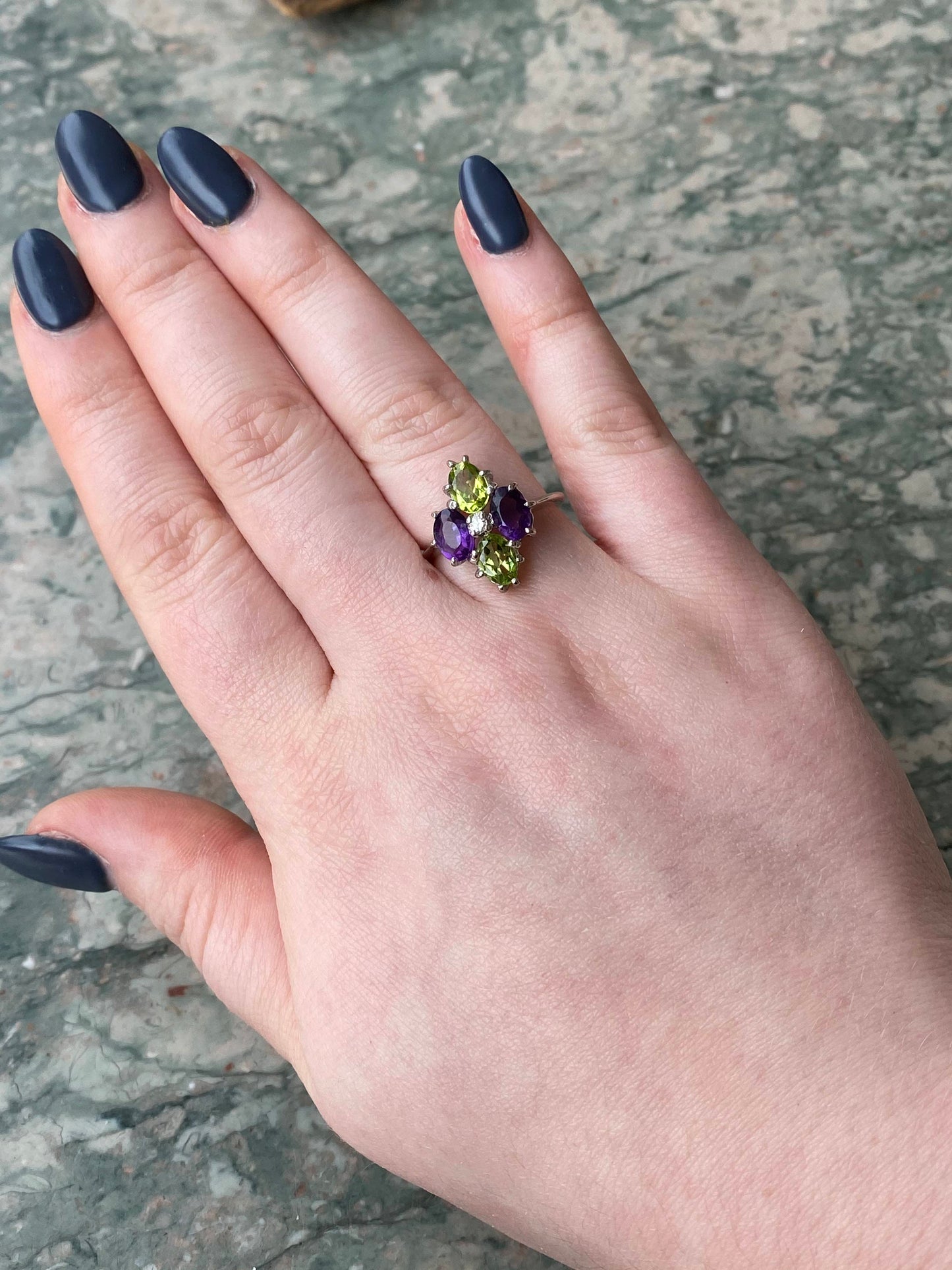 14K Diamond, Amethyst & Peridot (Modern Suffragette) Ring