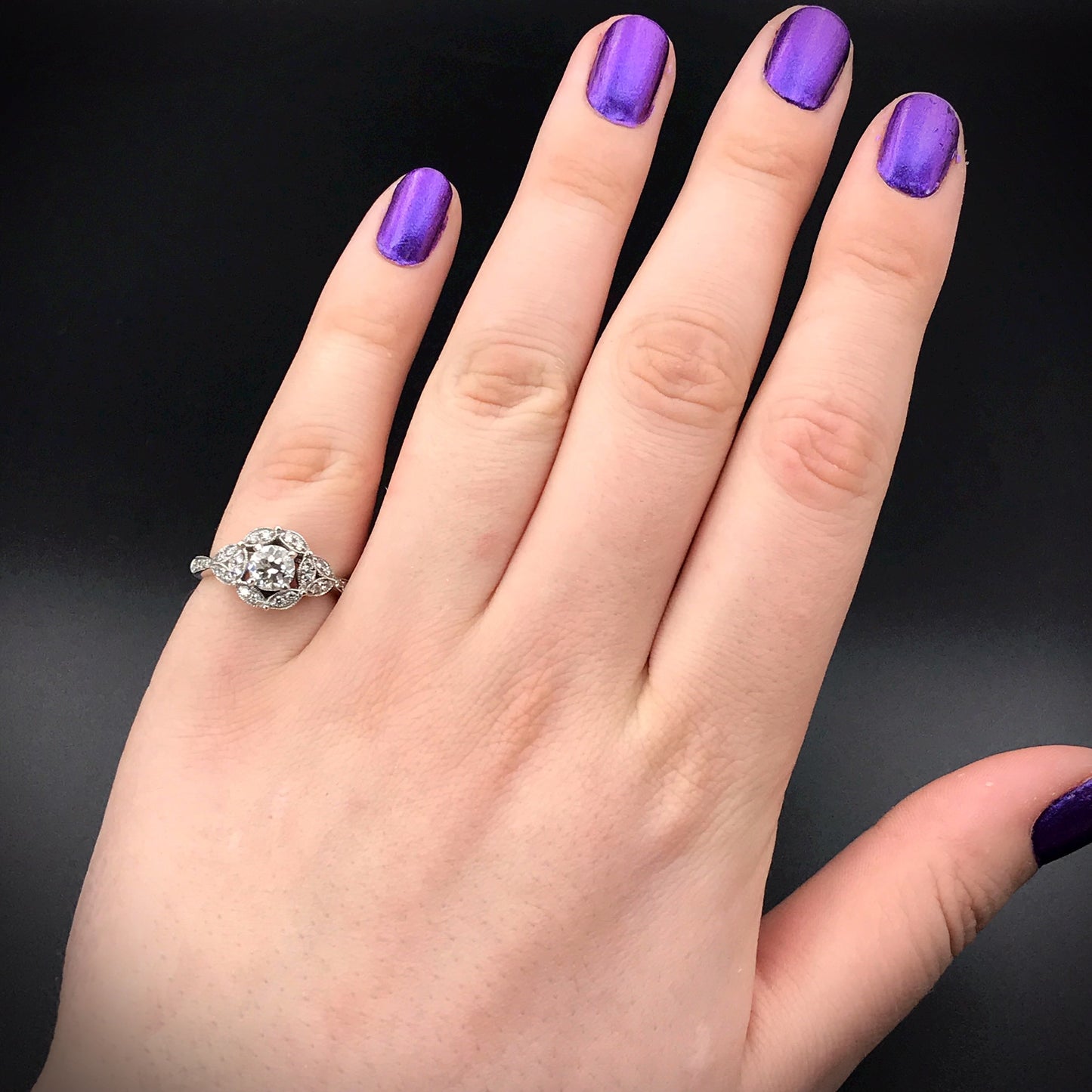 SOLD Lady's Round Brilliant Cut Diamond Engagement Ring Set in 14K White Gold