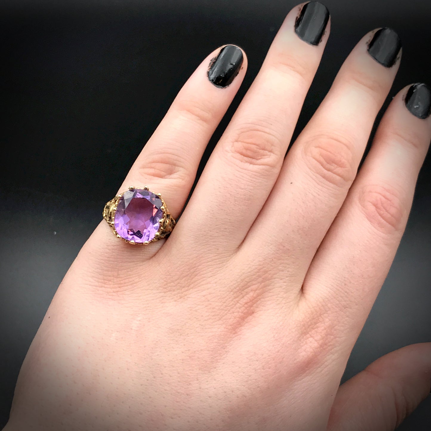 SOLD Antique 14K, 18K Amethyst Egyptian Revival Conversion Ring