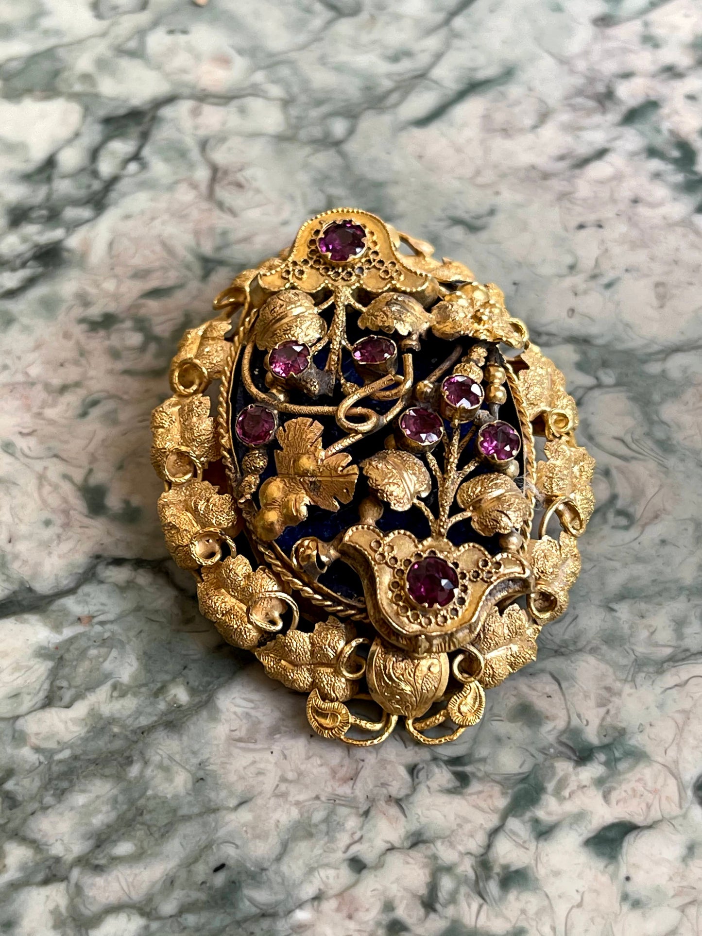 Antique Georgian 14K, Amethyst & Lapis Brooch/Pendant K