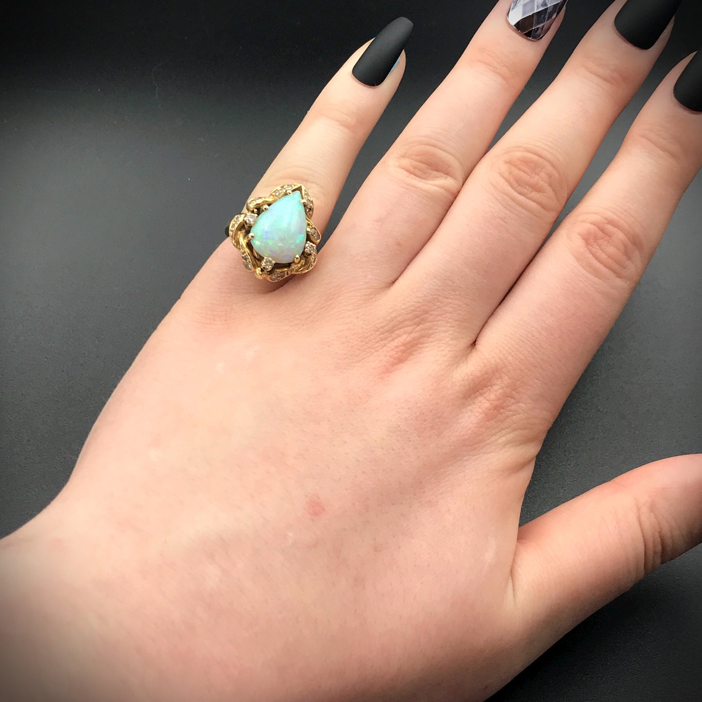 Vintage Opal & Diamond Ring in 14k