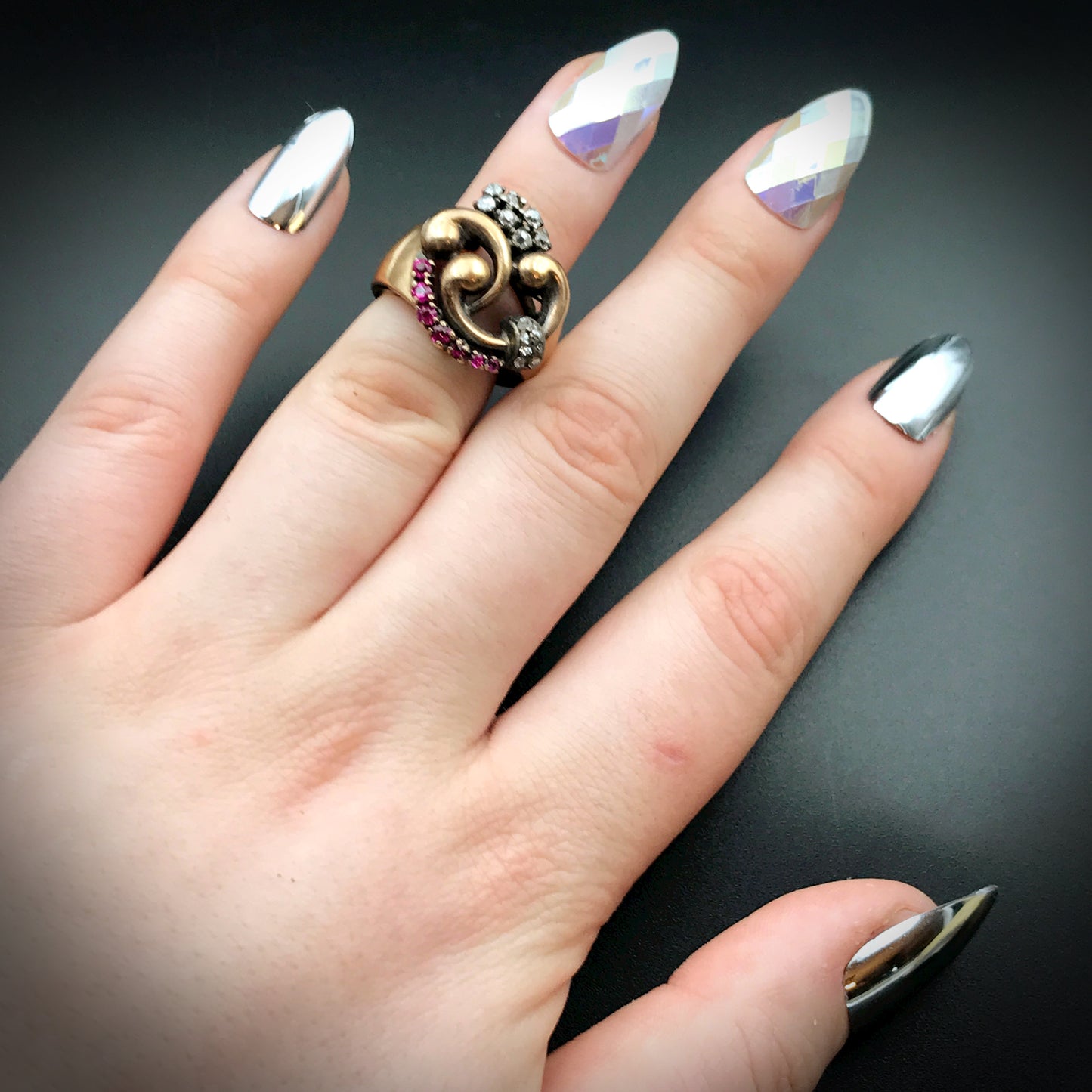 Vintage Retro 14K, Diamond & Ruby Ring