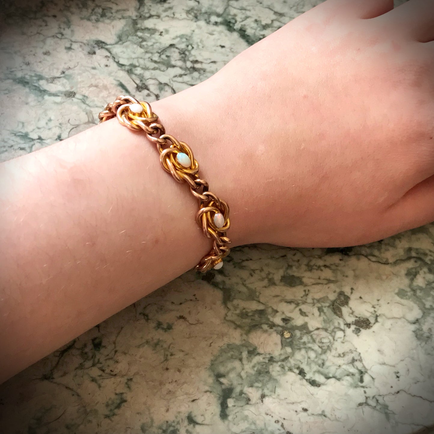 SOLD 10K & Opal Curb Chain Bracelet