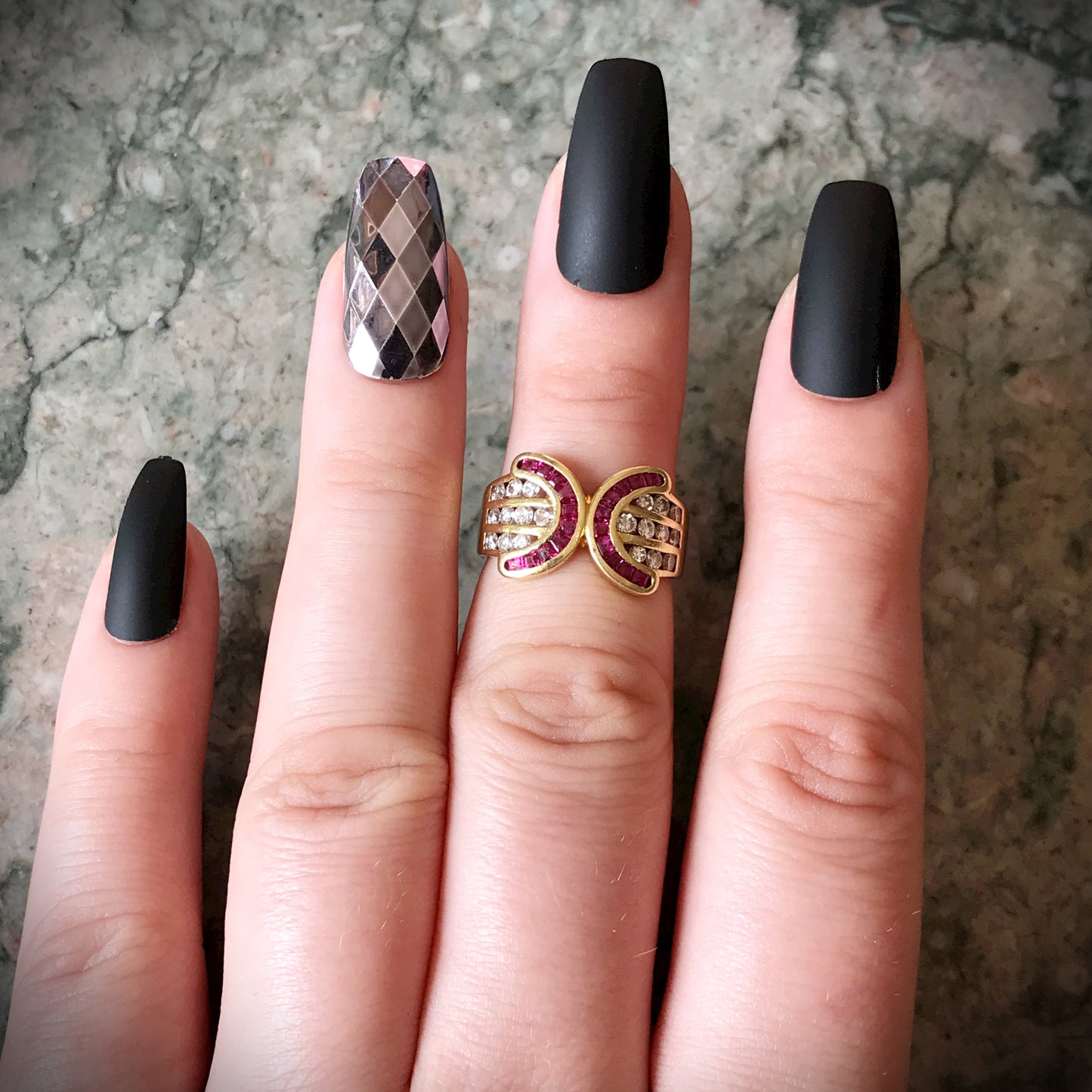 SOLD Retro 18K, Diamond & Ruby Ring