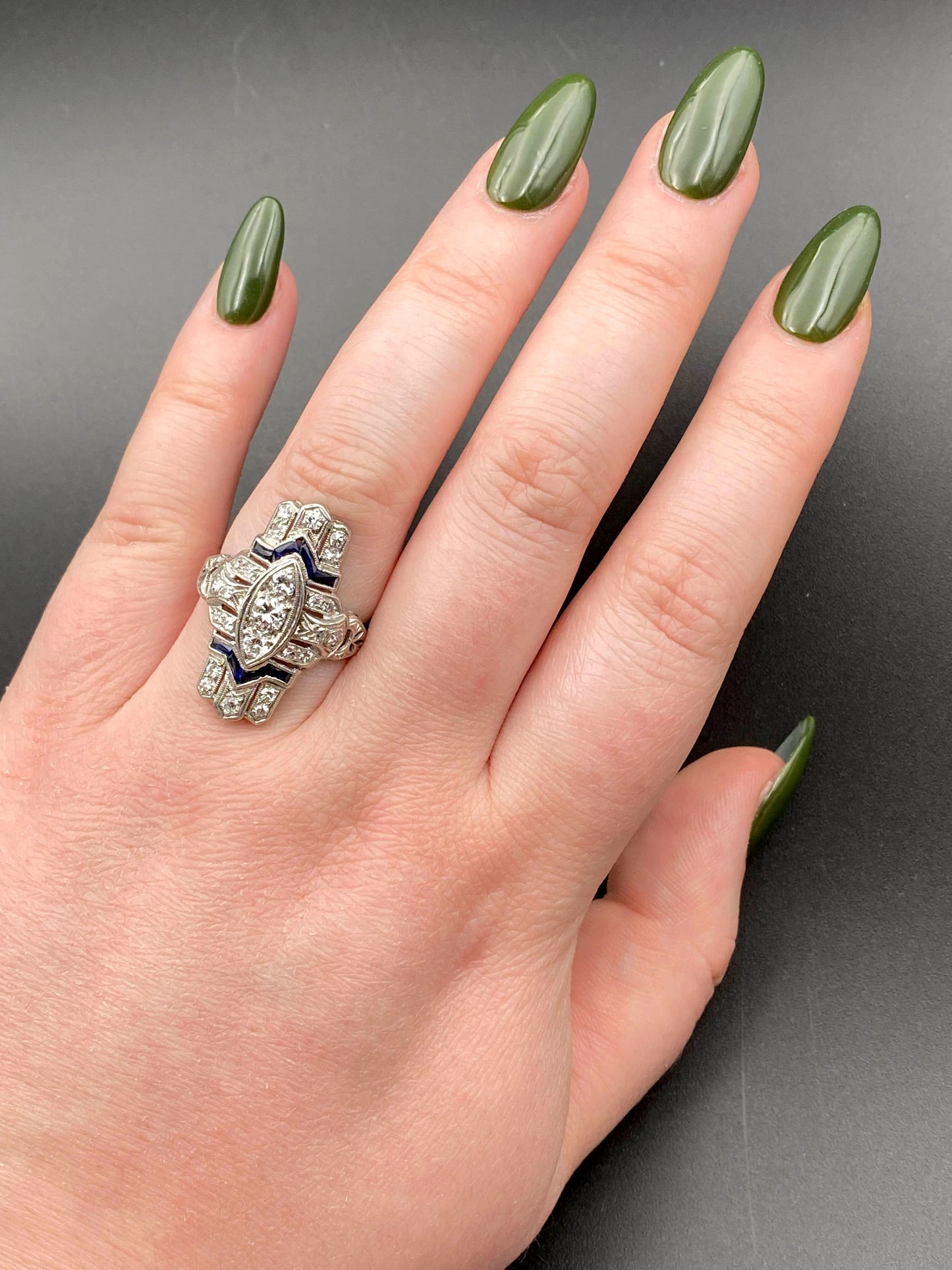 Art Deco Platinum, Sapphire & Diamond Ring