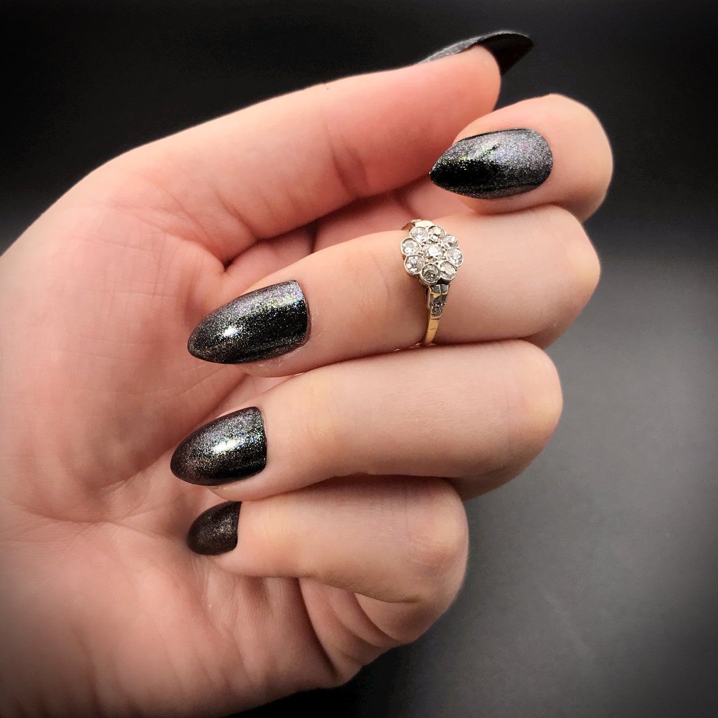 SOLD Deco Era 18K & Diamond Daisy Rosetta Ring