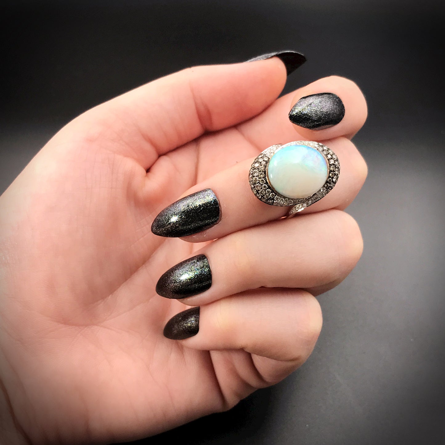 SOLD Vintage 14K, Opal & Diamond Cocktail Ring