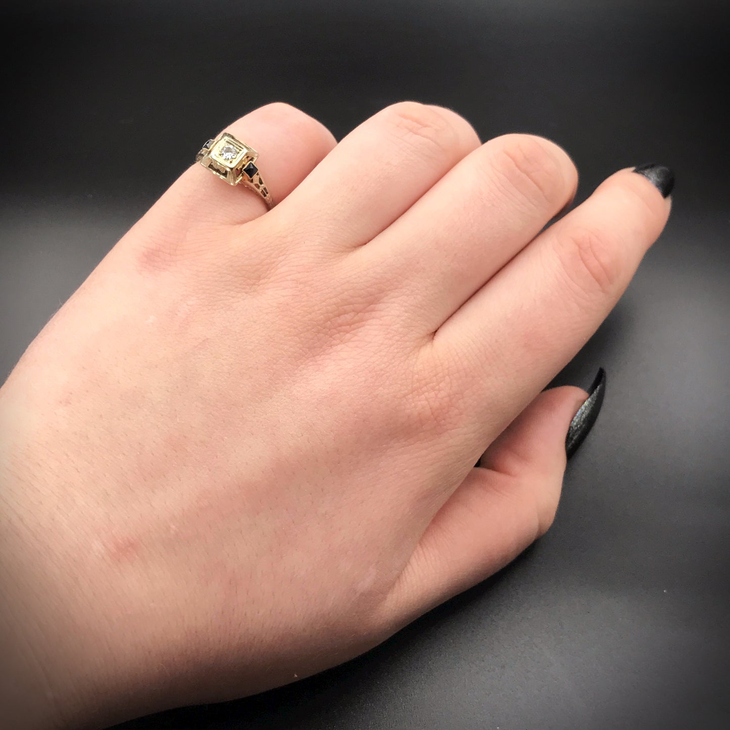 Art Deco 20K, Diamond & Sapphire Ring