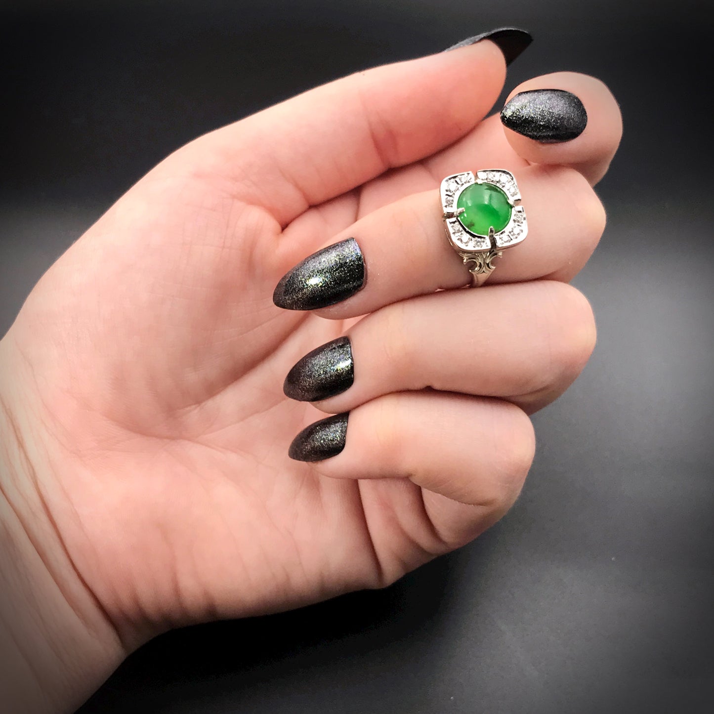 SOLD 14K, Jade & Diamond Conversion Ring