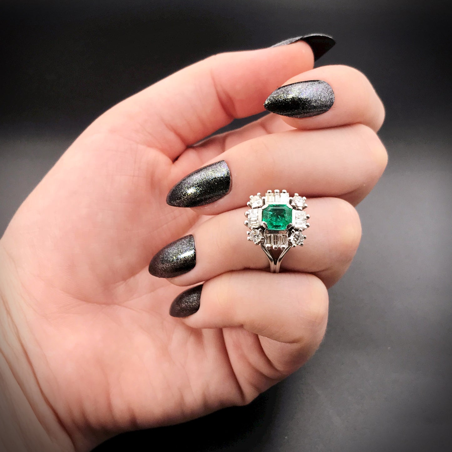 SOLD Outstanding Chunky 18K, Emerald & Diamond Ring