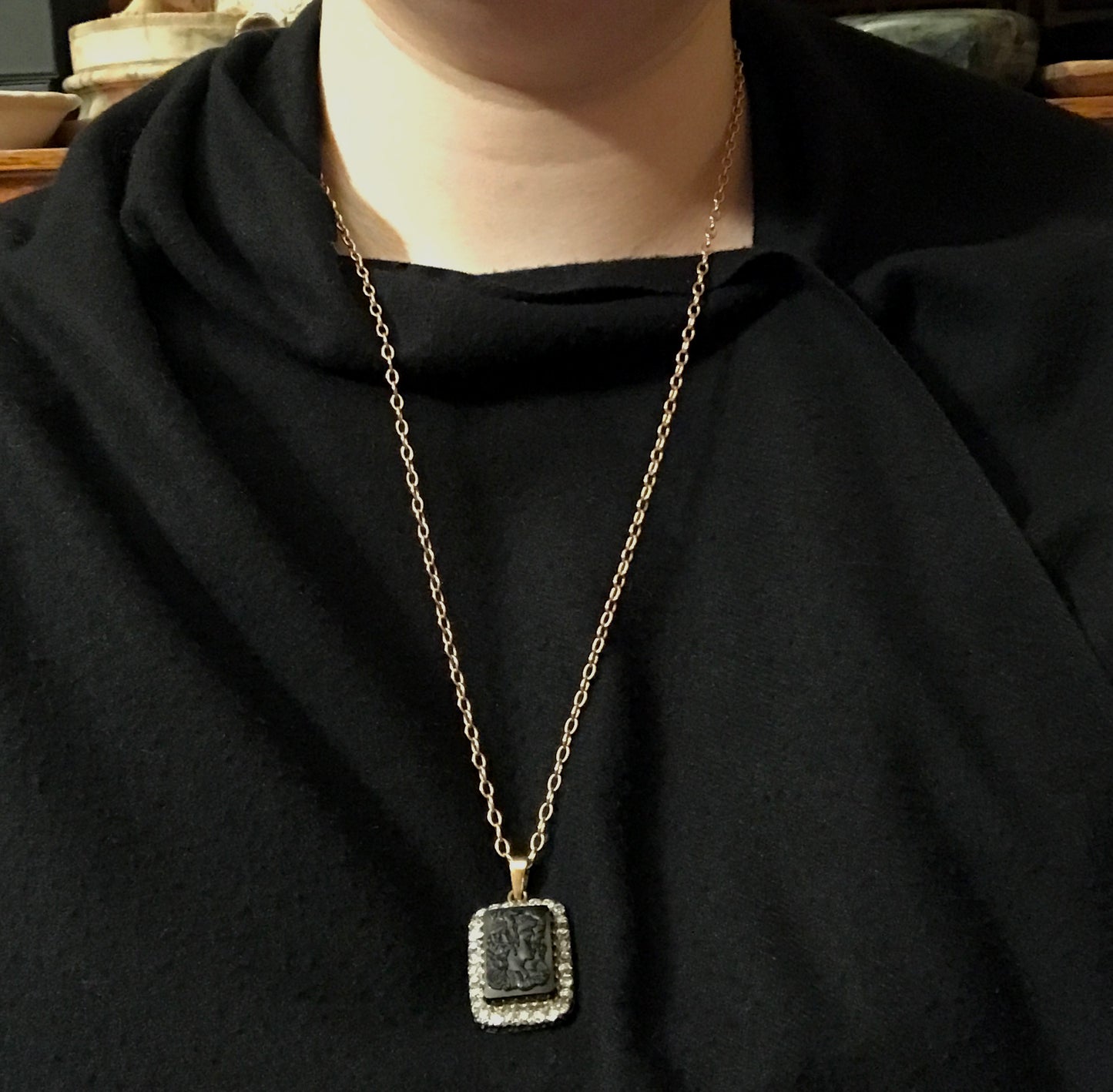 Sold Antique 14K, Diamond & Carved Carnelian Cameo Egyptian Revival Pendant K