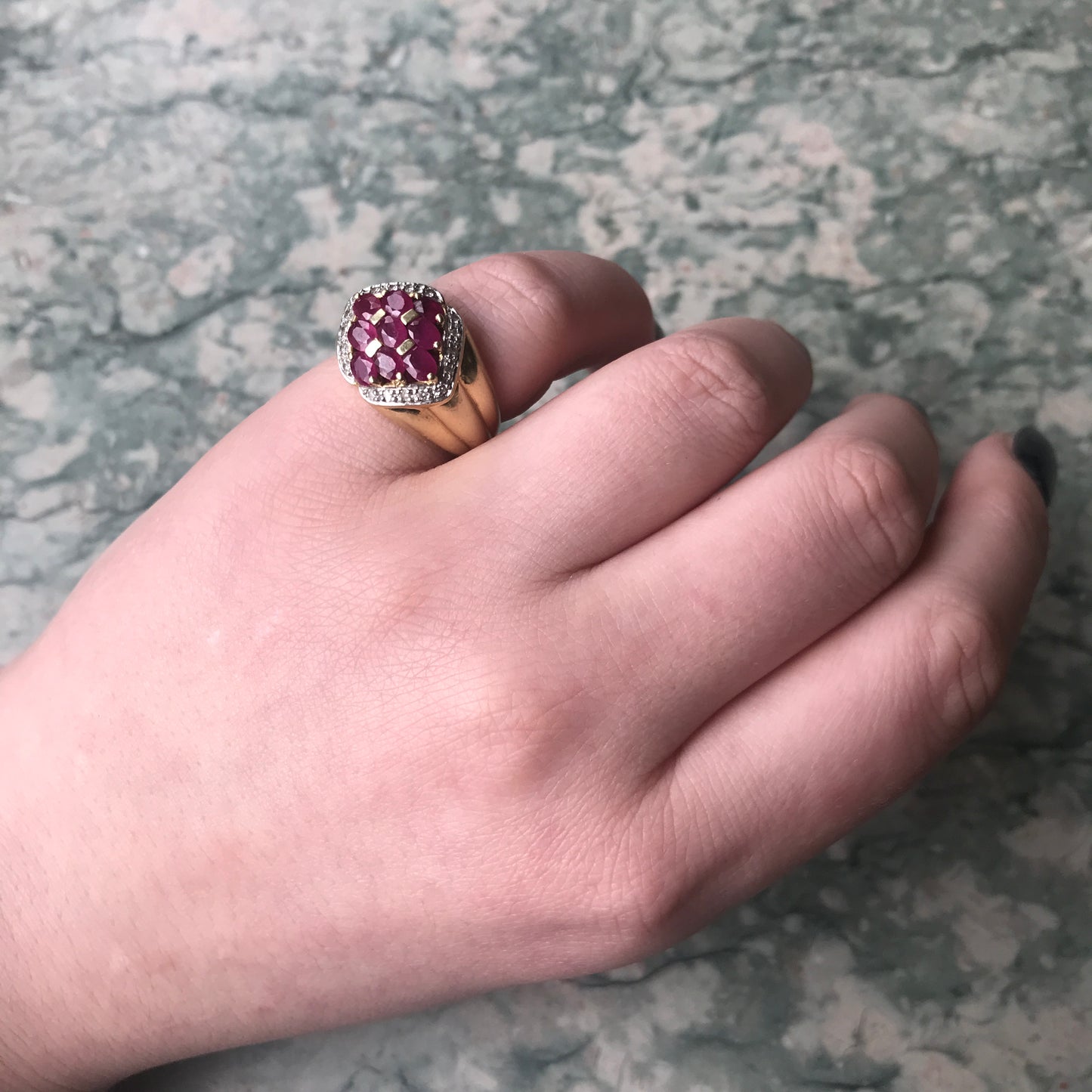 SOLD Vintage 14K, Ruby & Diamond Cocktail Ring