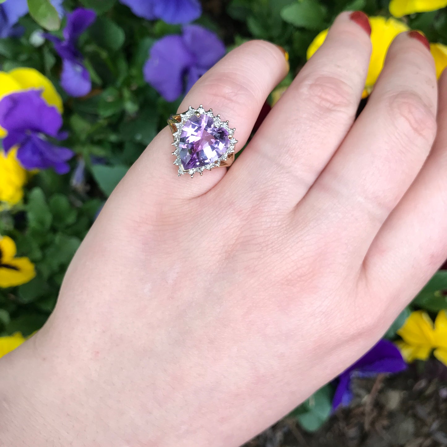 SOLD Charming Vintage 10K, Amethyst & Diamond Heart Ring
