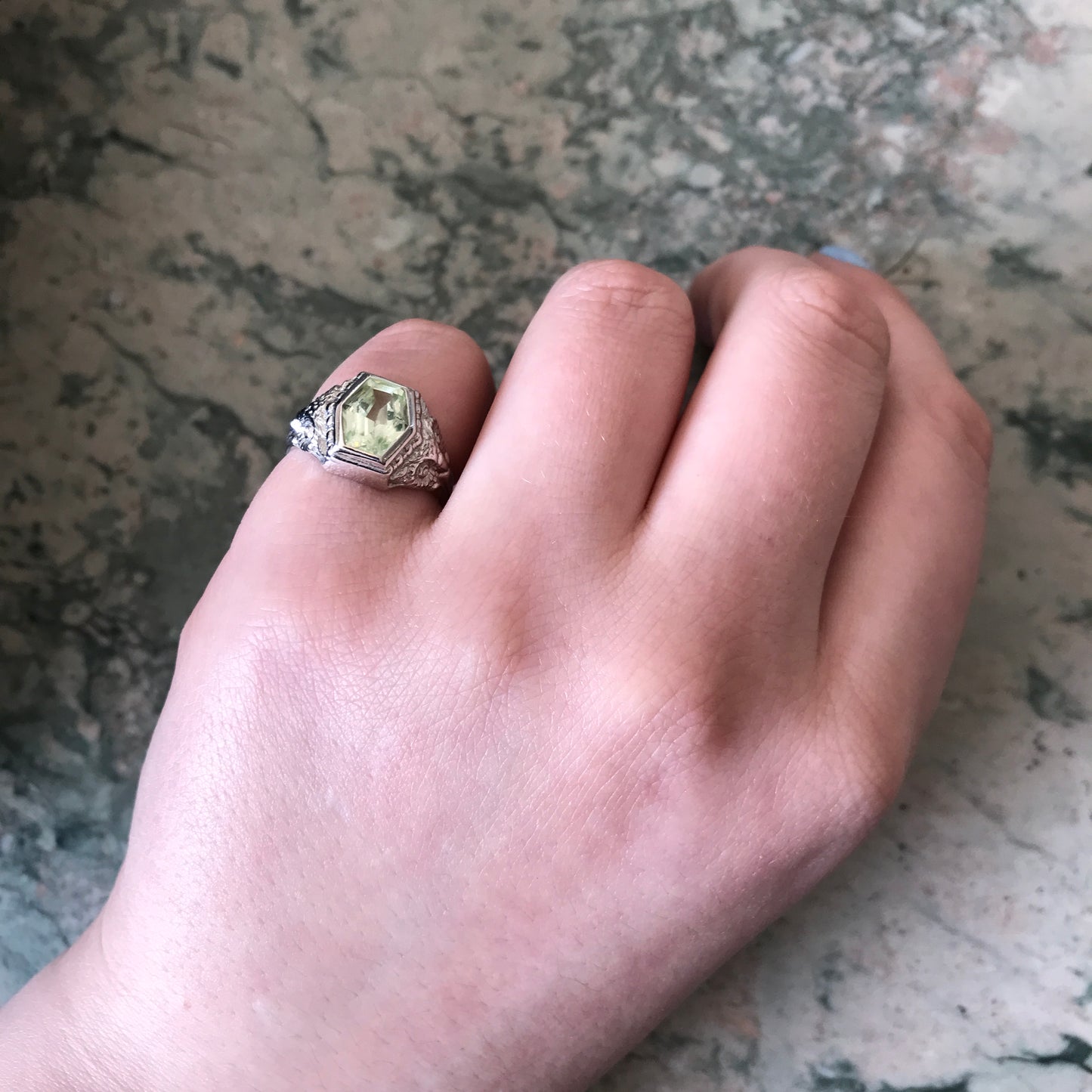 SOLD Antique Art Deco 14K & Prasolite Ring On Owl Shank K