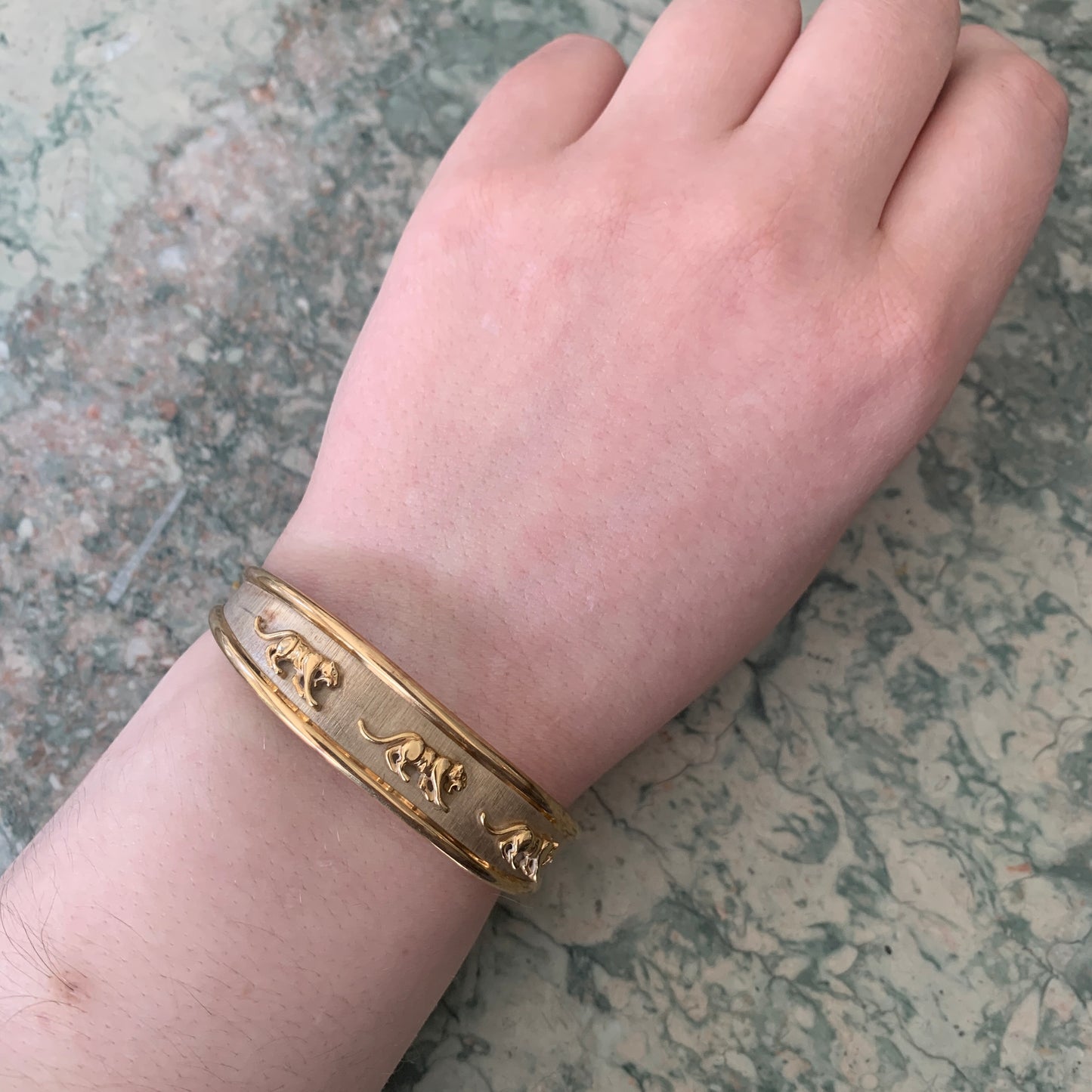 Sold Estate Mexican 14K Gold Panther Bangle Bracelet