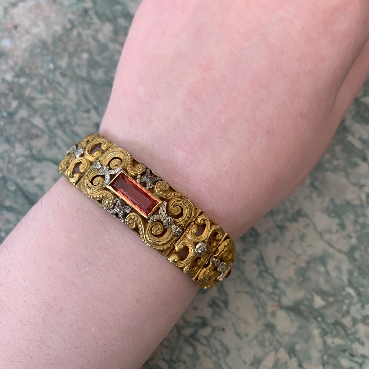 SOLD Antique 18K Gold, Silver & Pink Paste Bracelet