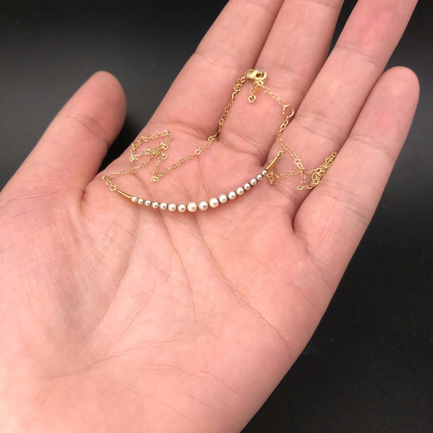 SOLD Antique 14K & Pearl Crescent Necklace