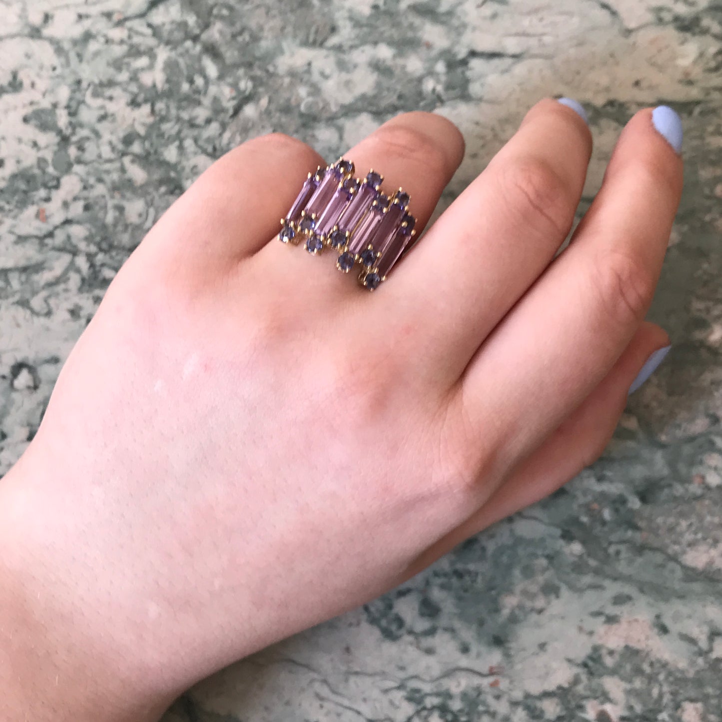 Modern 10K, Purple Topaz & Tanzanite Ring