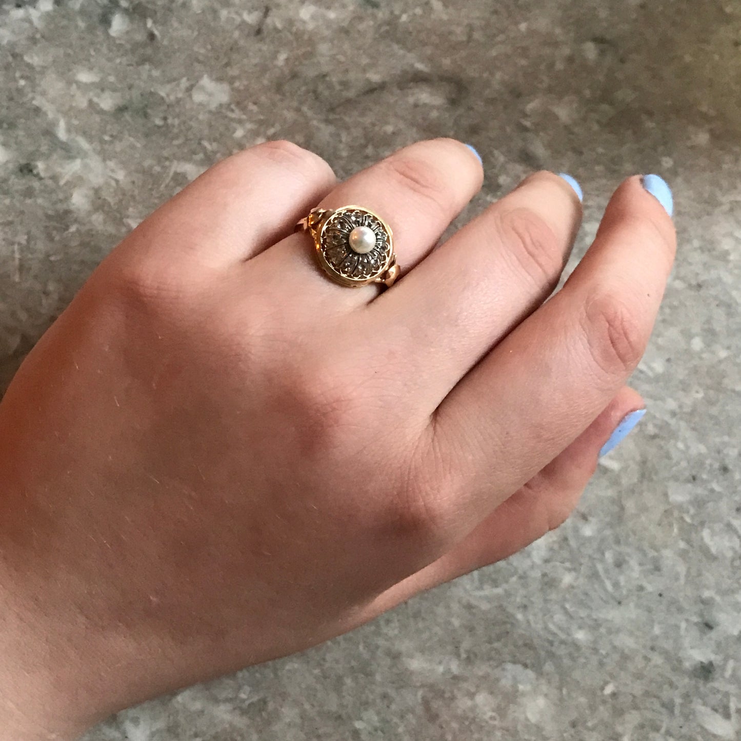 Antique 18K, 14K, Diamond & Pearl Conversion Ring