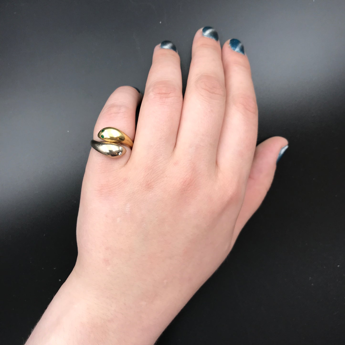 SOLD Antique Edwardian 18K, Diamond & Emerald Snake Ring K