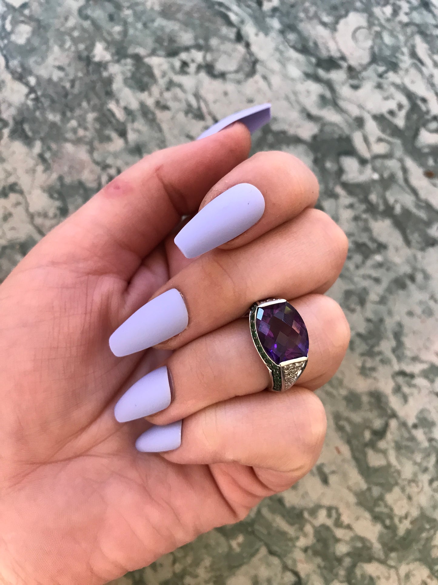 SOLD Vintage 14K, Amethyst, Diamond & Tsavorite Garnet Ring