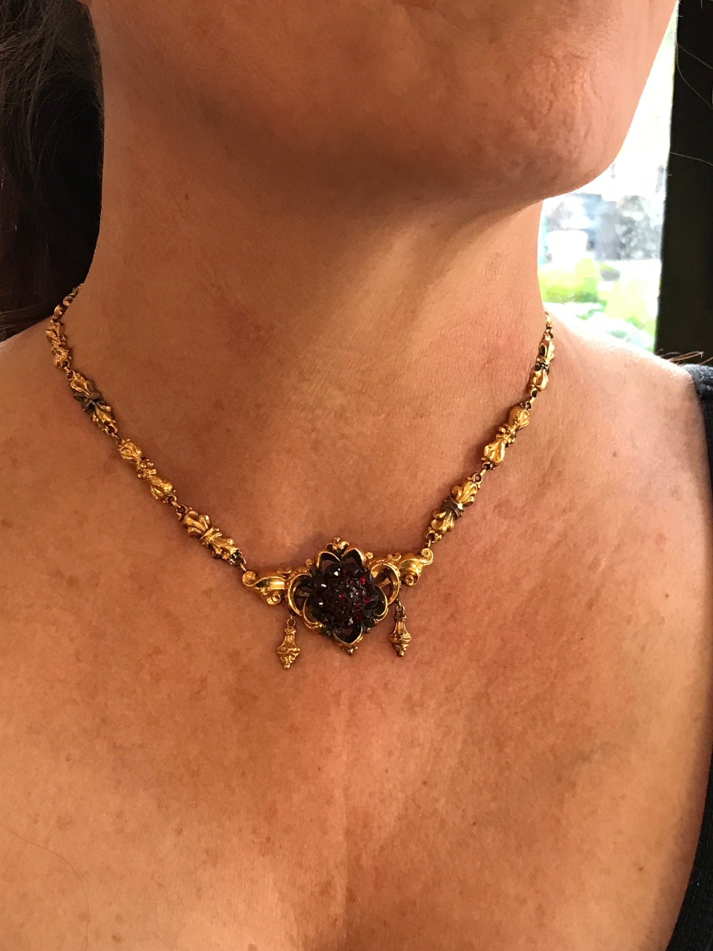 SOLD Antique Georgian Period 14K & Garnet Necklace