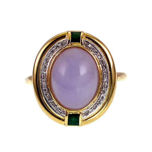 SOLD 14K, Lavender Jade, Diamond & Emerald Conversion Ring