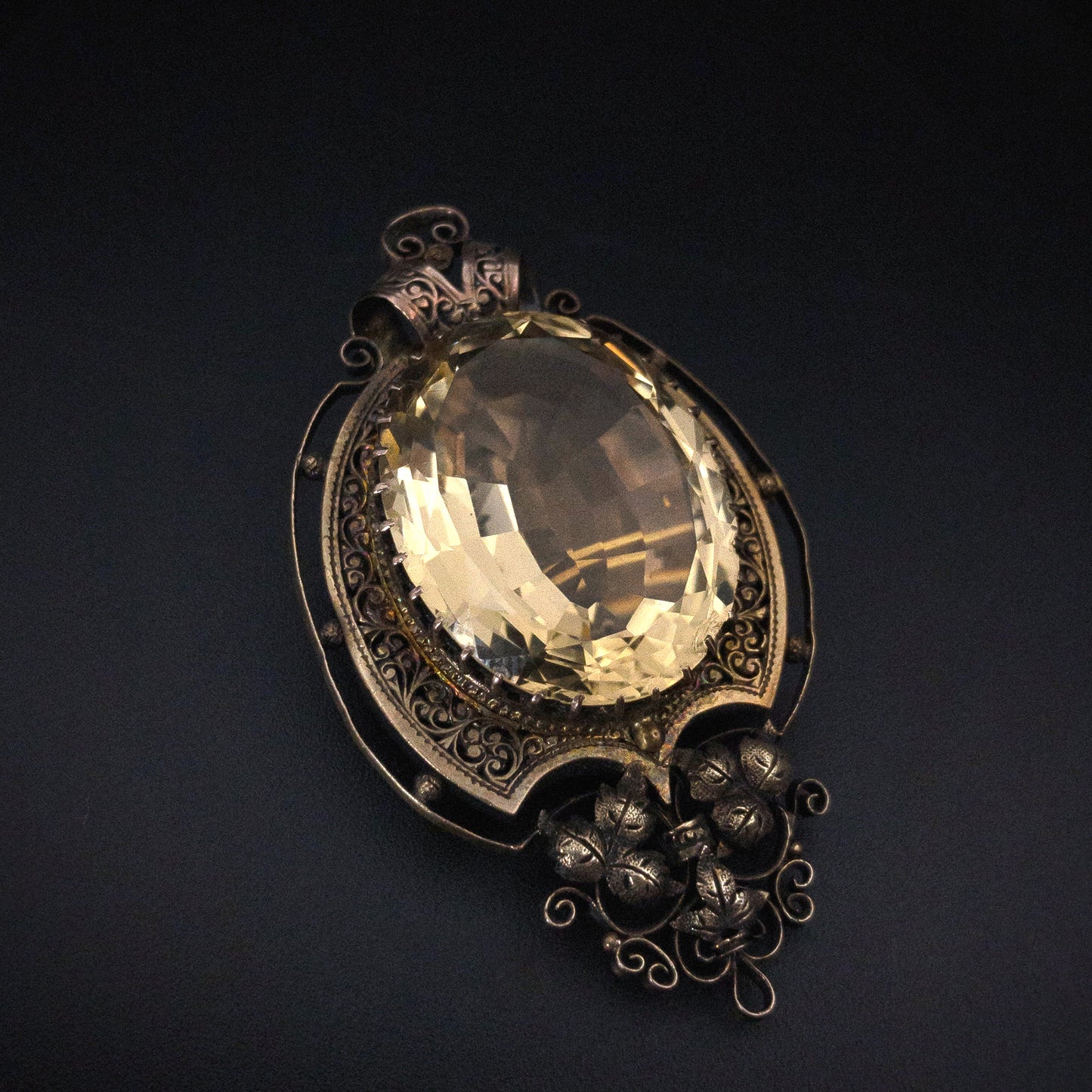 Antique Victorian 14K & Citrine Locket Back Brooch K