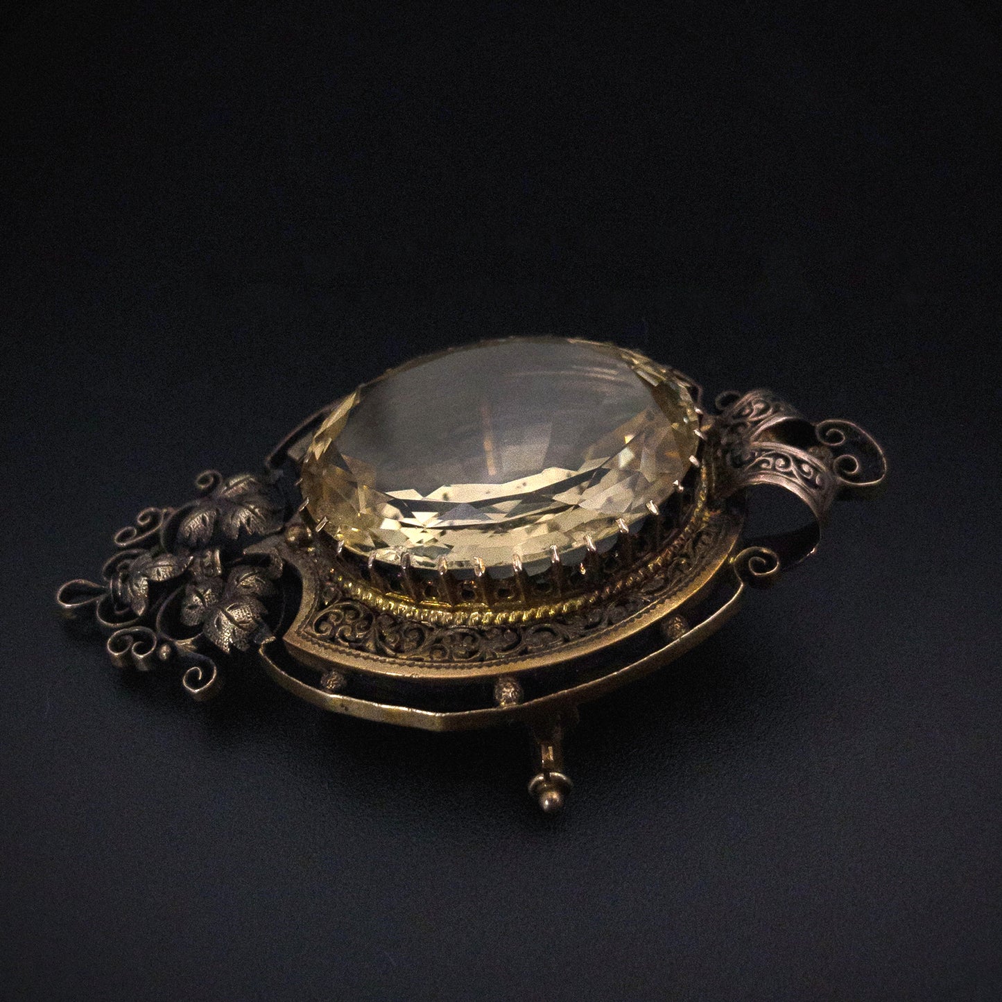 Antique Victorian 14K & Citrine Locket Back Brooch K