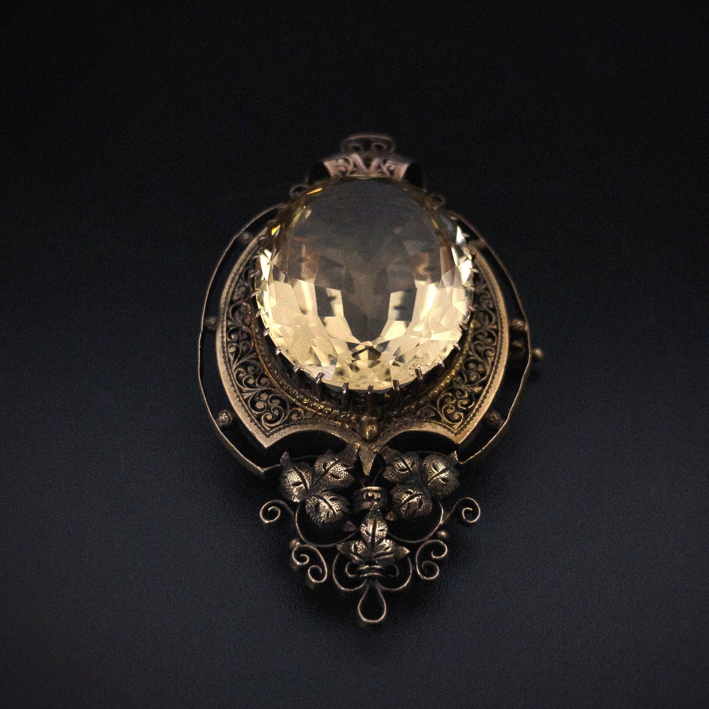 Antique Victorian 14K & Citrine Locket Back Brooch K