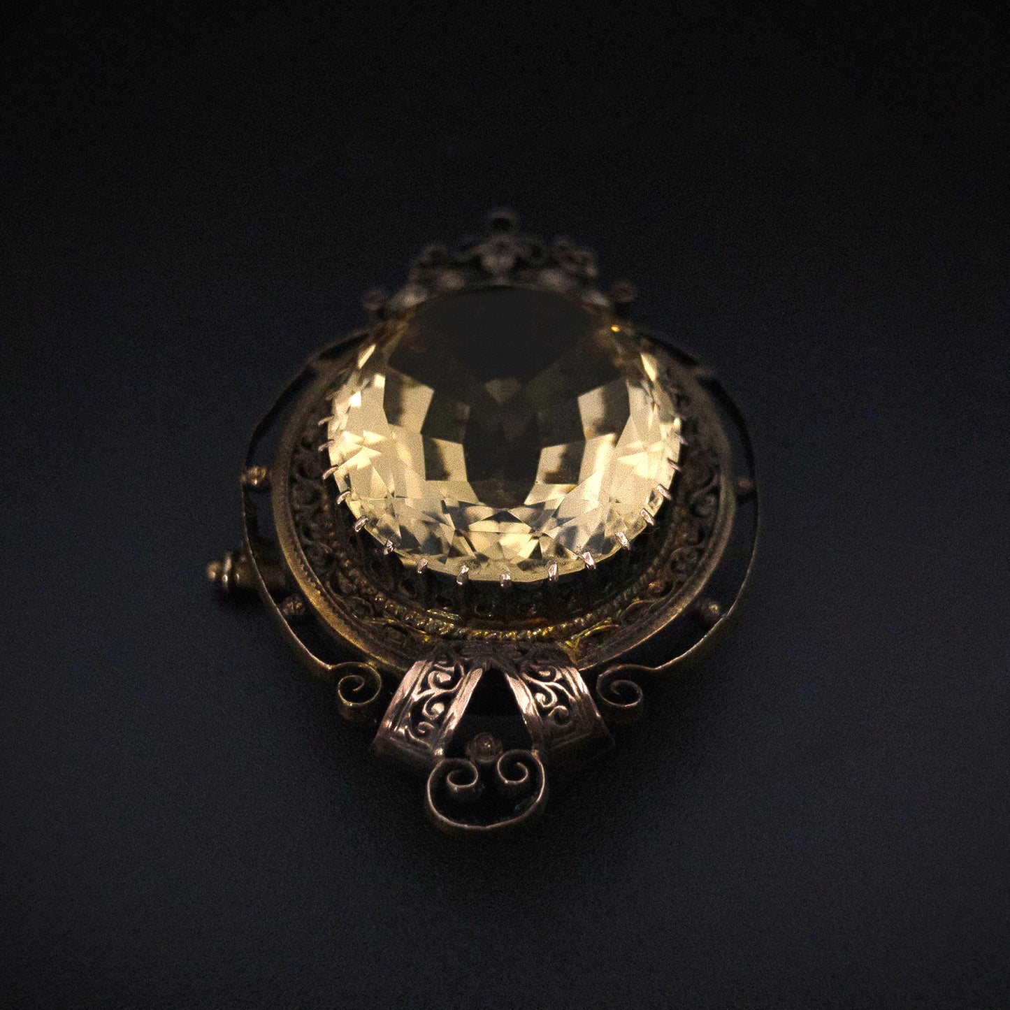 Antique Victorian 14K & Citrine Locket Back Brooch K