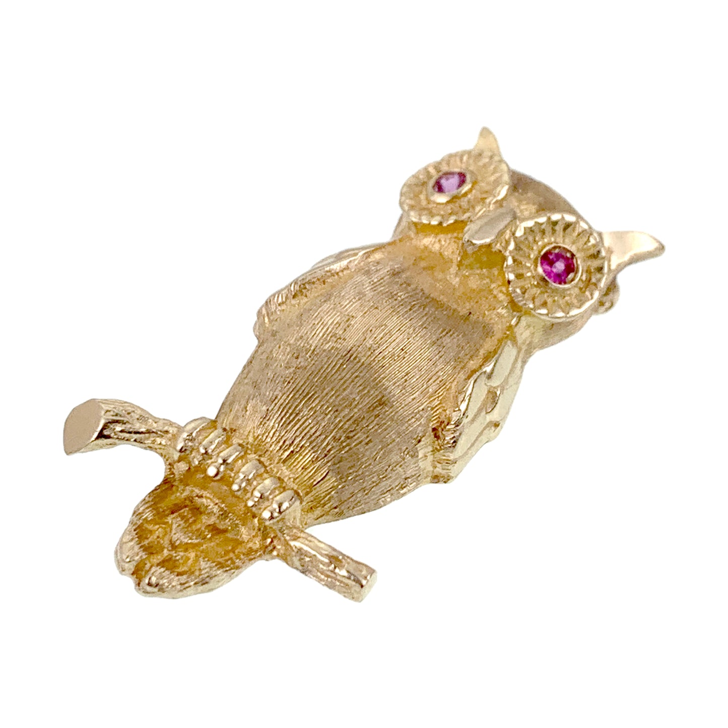 Vintage 14K & Ruby Owl Brooch K
