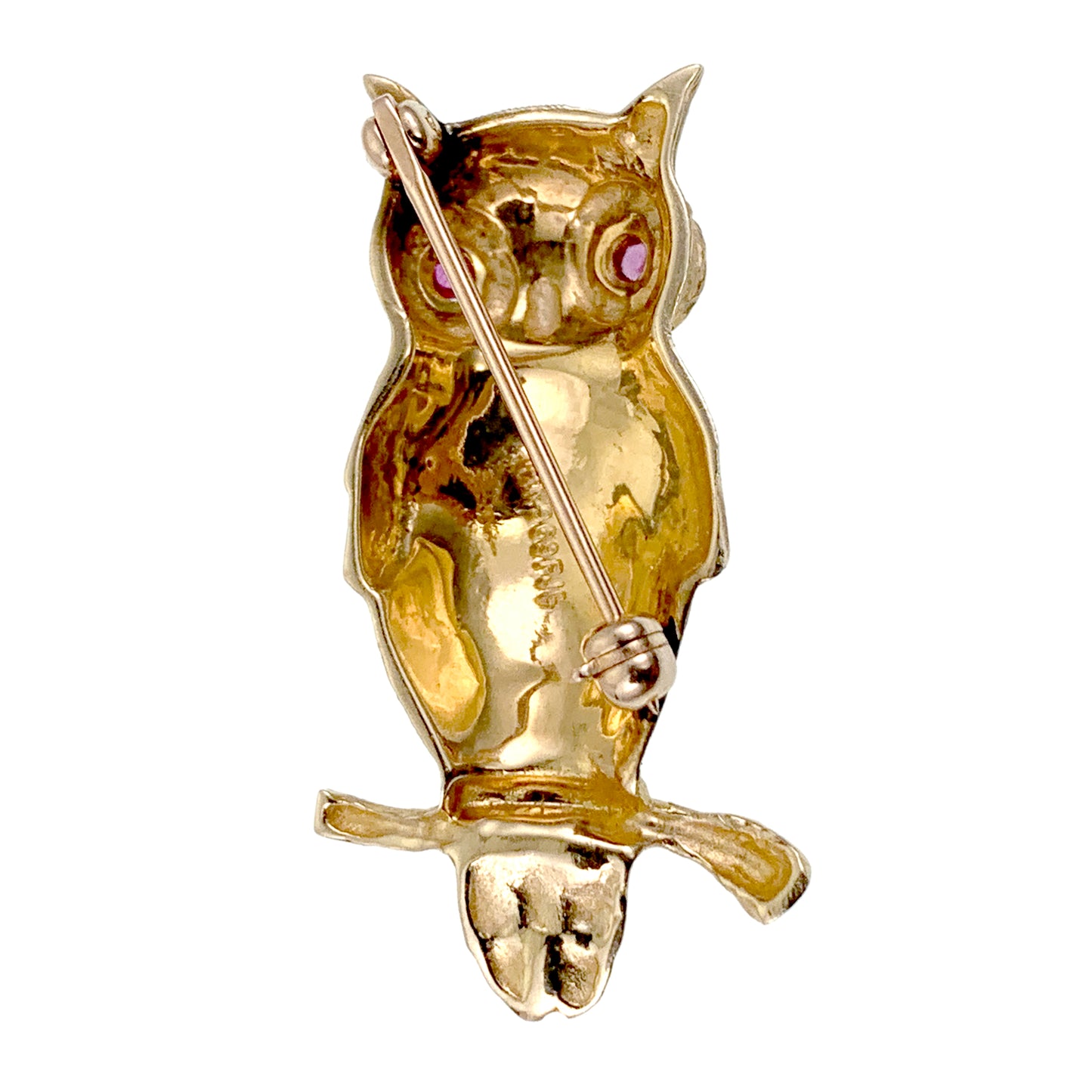 Vintage 14K & Ruby Owl Brooch K