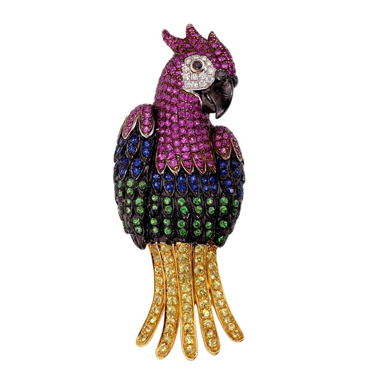 SOLD 18K, Diamond, Sapphire & Tsavorite Parrot Brooch
