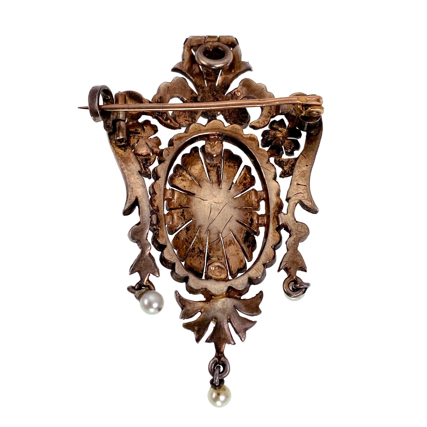 Antique French Silver & 18K Gold, Seed Pearl Brooch/Pendant