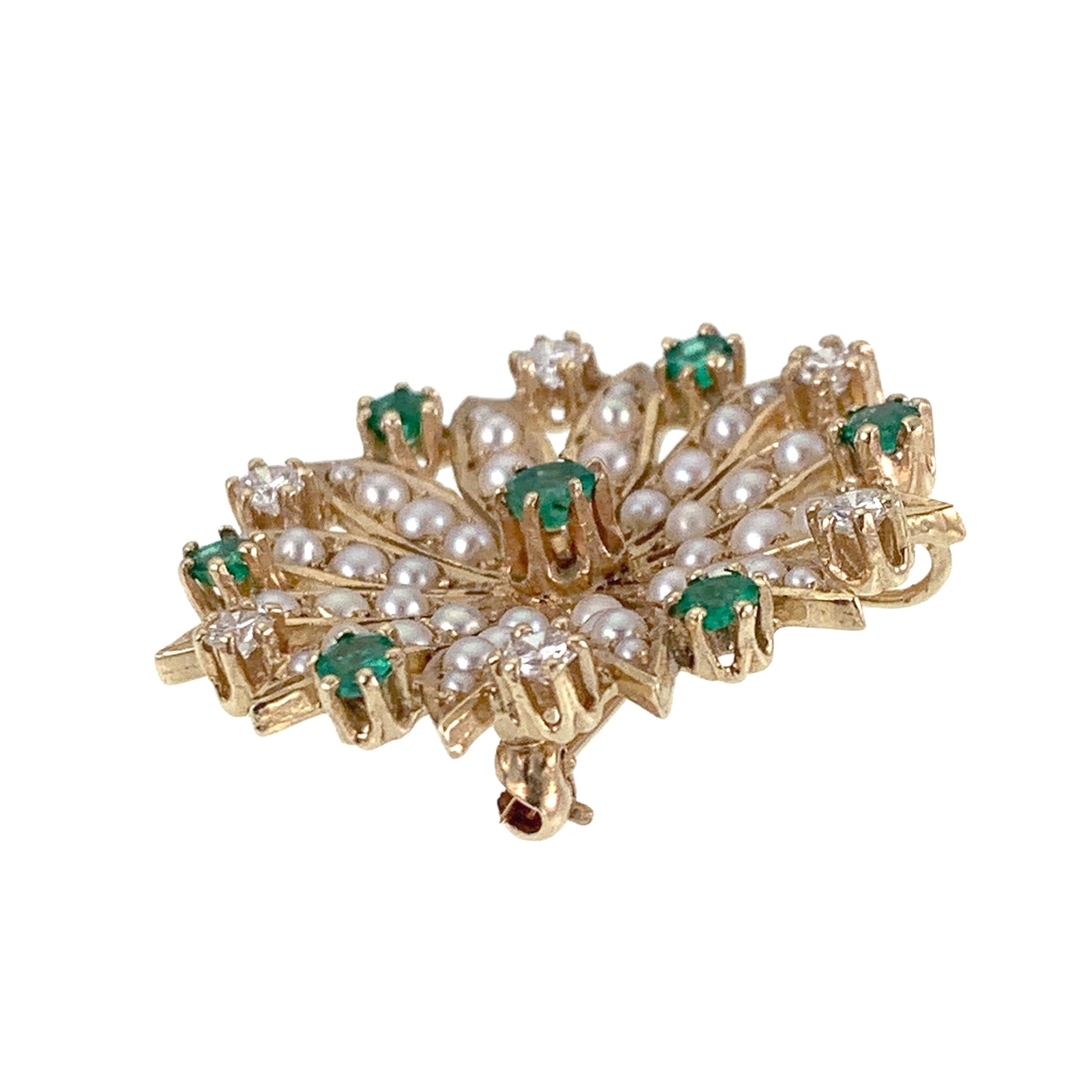 Vintage 14K, Diamond, Emerald & Seed Pearl Brooch/Pendant