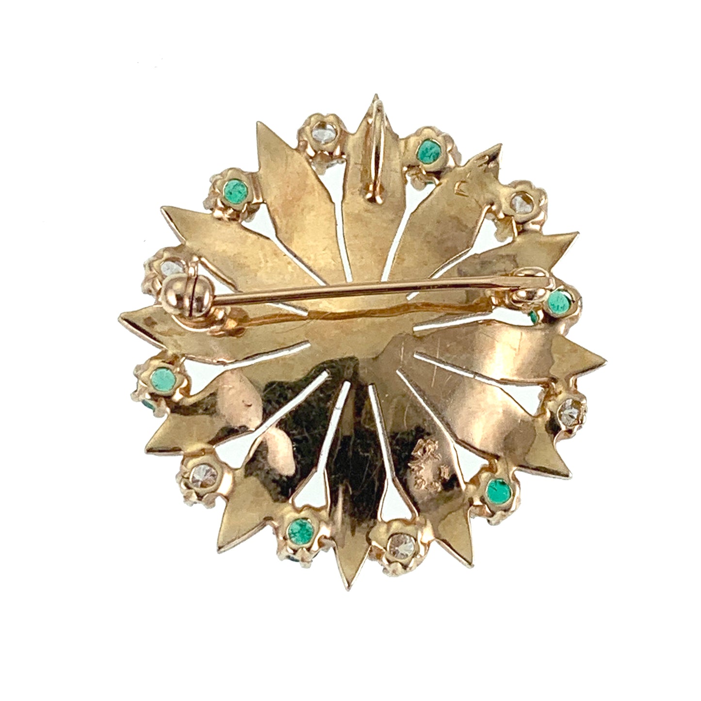 Vintage 14K, Diamond, Emerald & Seed Pearl Brooch/Pendant