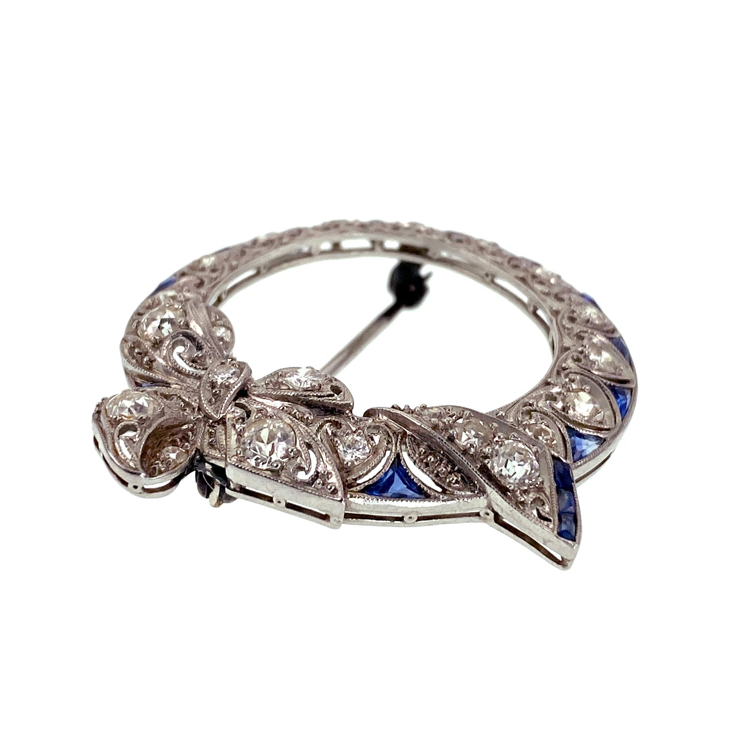 SOLD Classic Art Deco Platinum, Diamond & Sapphire Brooch