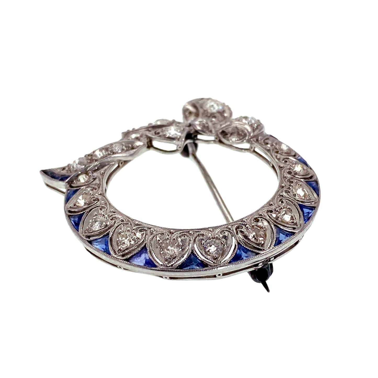 SOLD Classic Art Deco Platinum, Diamond & Sapphire Brooch