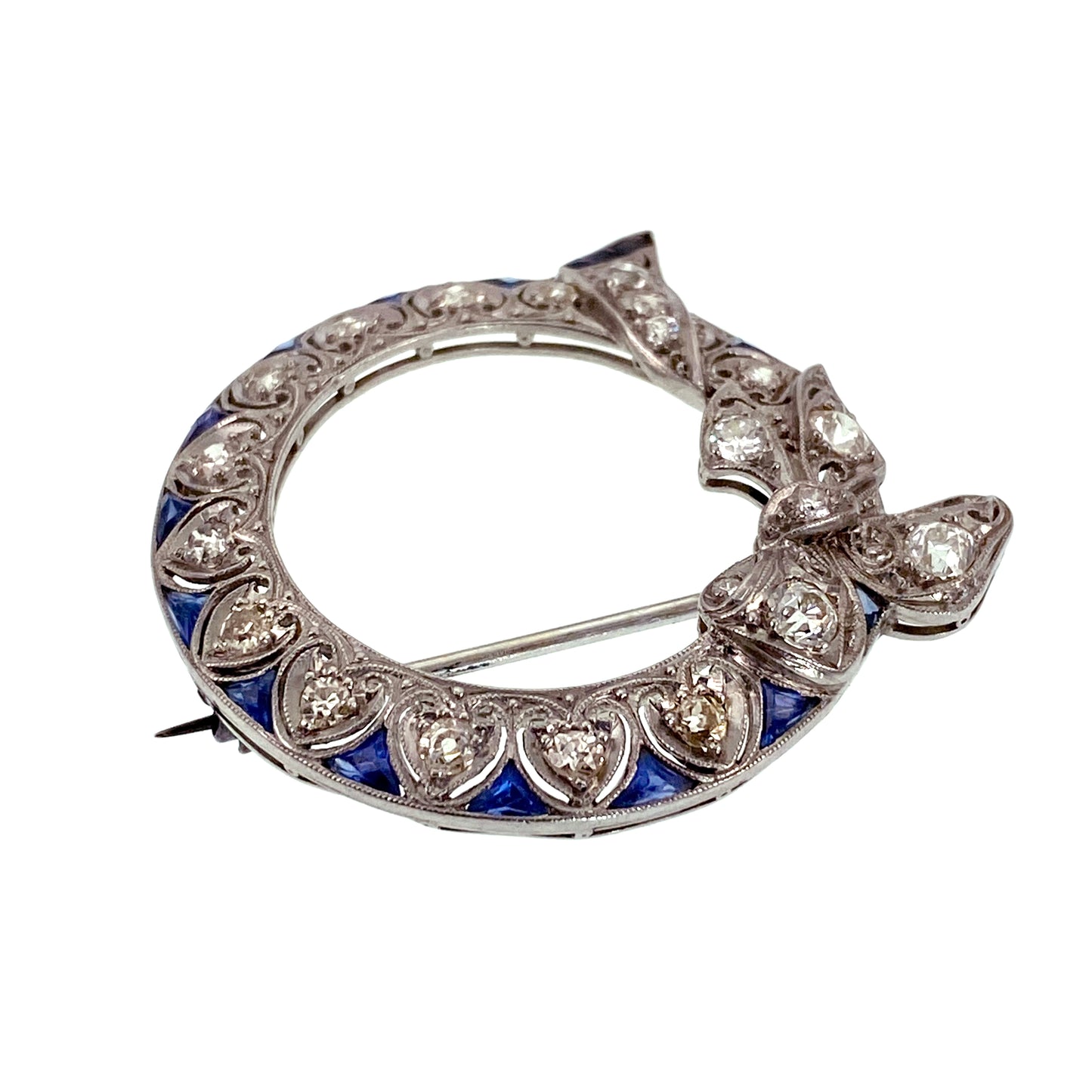 SOLD Classic Art Deco Platinum, Diamond & Sapphire Brooch