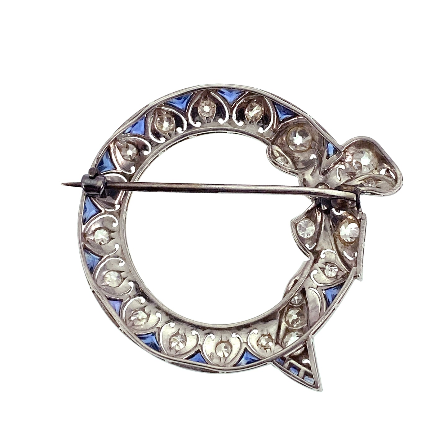 SOLD Classic Art Deco Platinum, Diamond & Sapphire Brooch