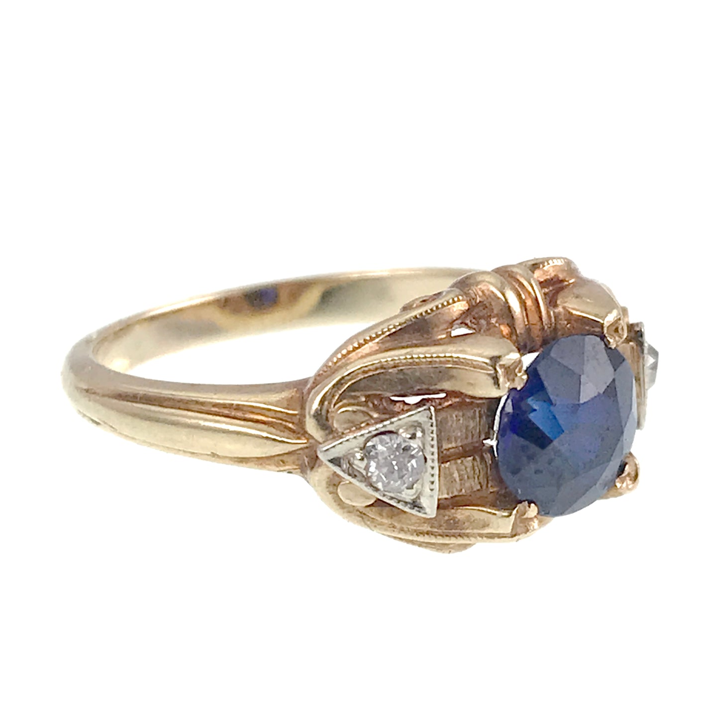Vintage Art Deco 14K, Sapphire & Diamond Ring