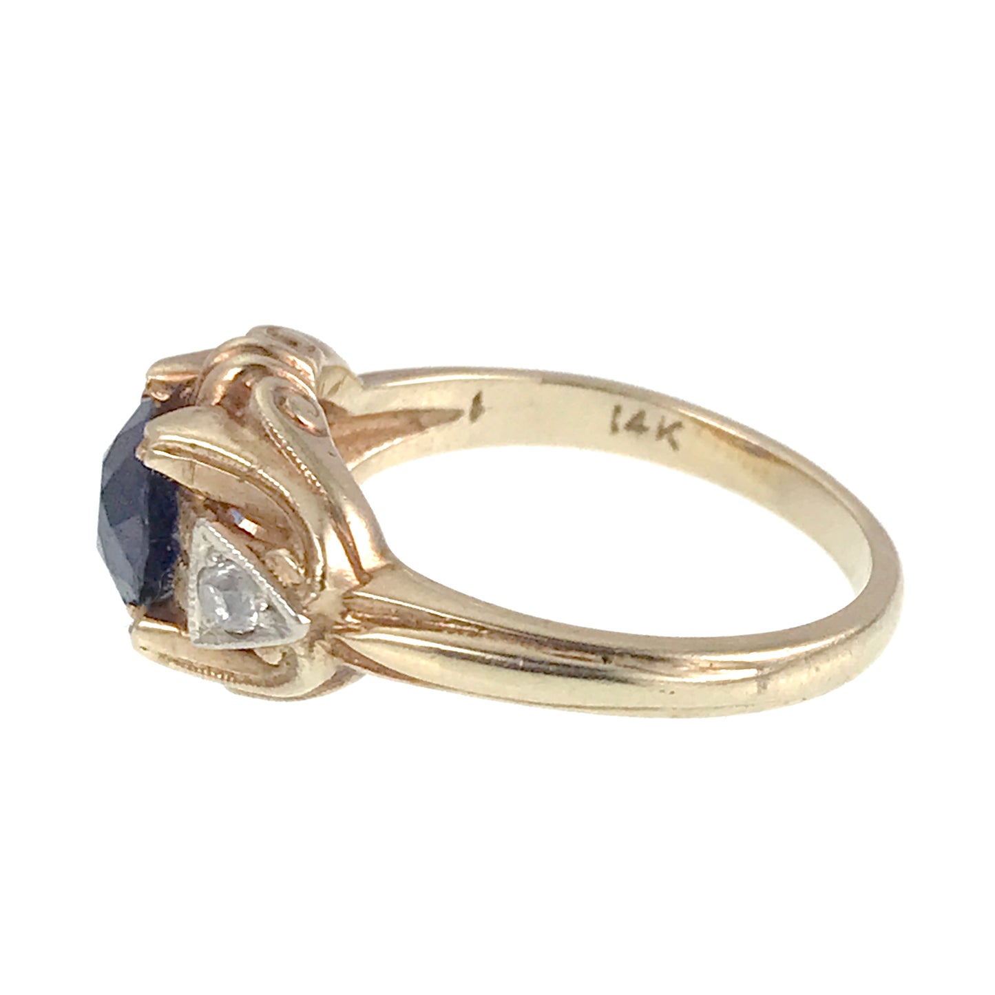 Vintage Art Deco 14K, Sapphire & Diamond Ring