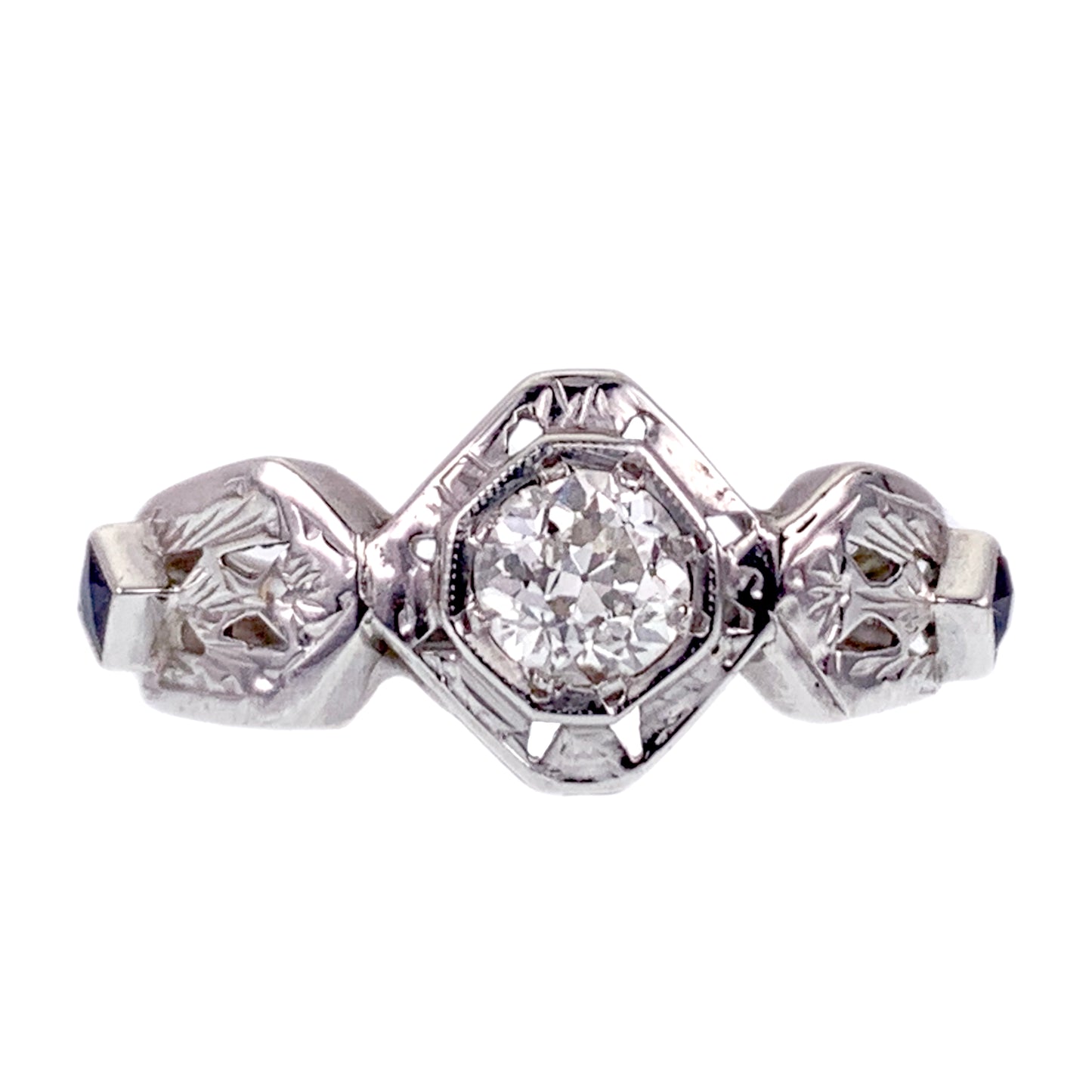 SOLD Art Deco 14K, Diamond & Sapphire Ring