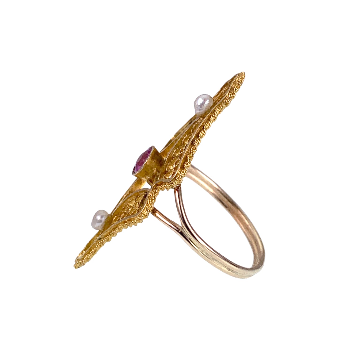 Antique 14K, 10K, Pink Sapphire & Seed Pearl Conversion Ring