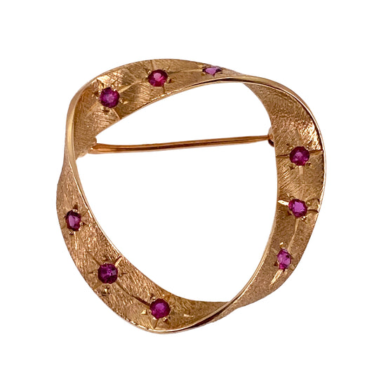 SOLD Vintage 14K & Ruby Ribbon Brooch