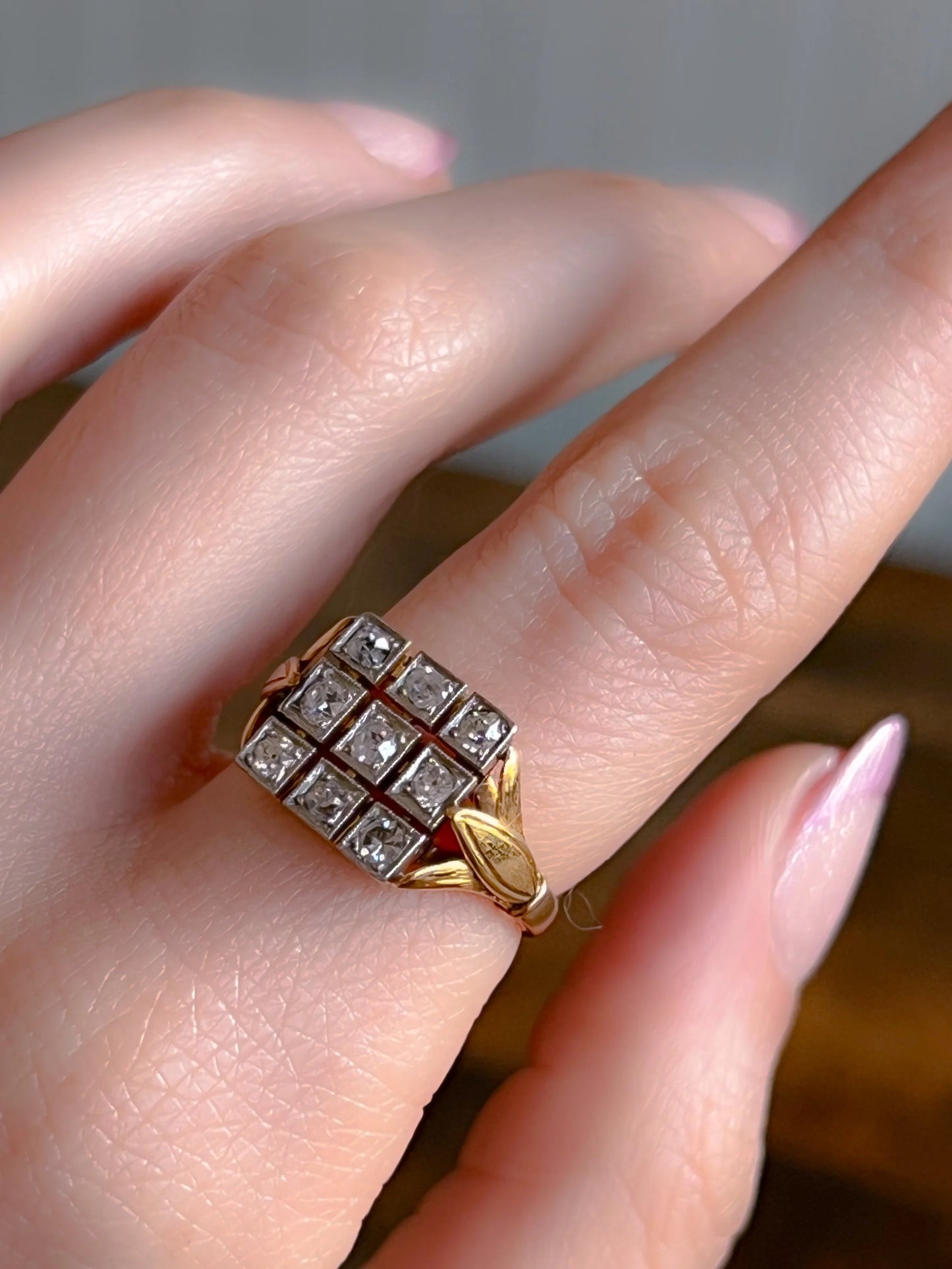 SOLD Antique Victorian 18K, Platinum & Diamond Plaque Ring