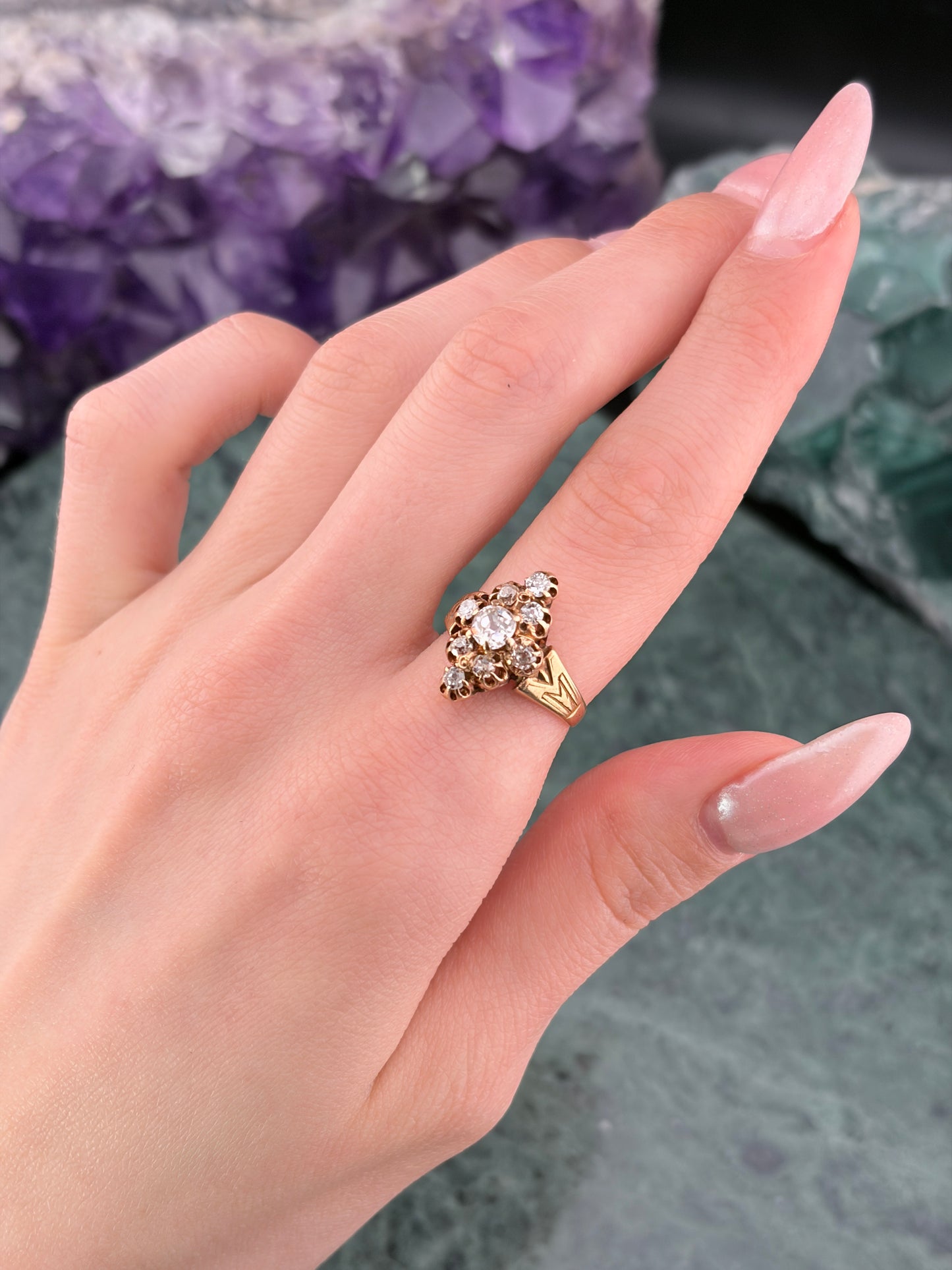 Antique Belle Epoque 14K & Diamond Navette Ring