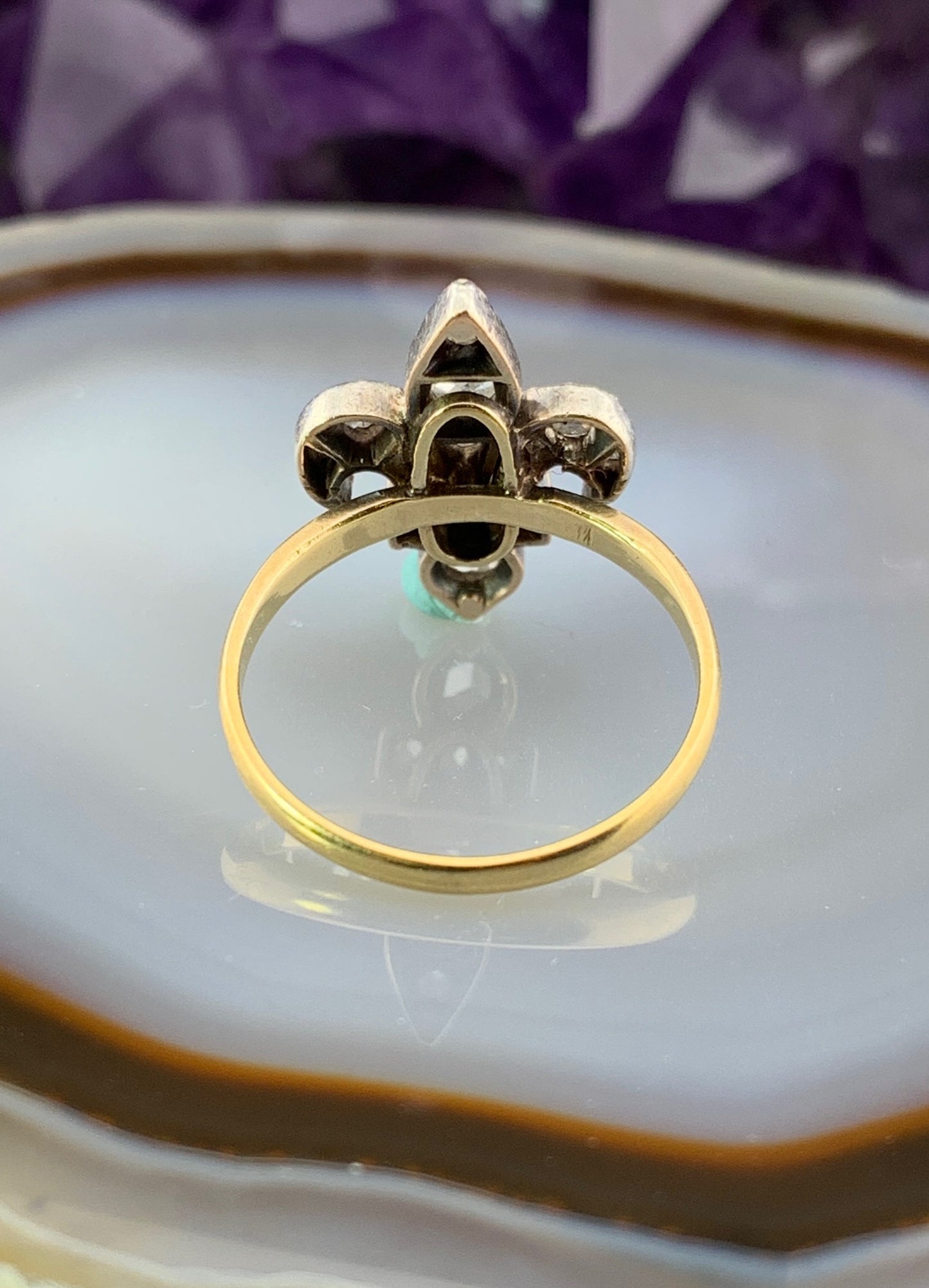 SOLD Antique Belle Epoque 20K, Platinum & Diamond Fleur de Lis Ring