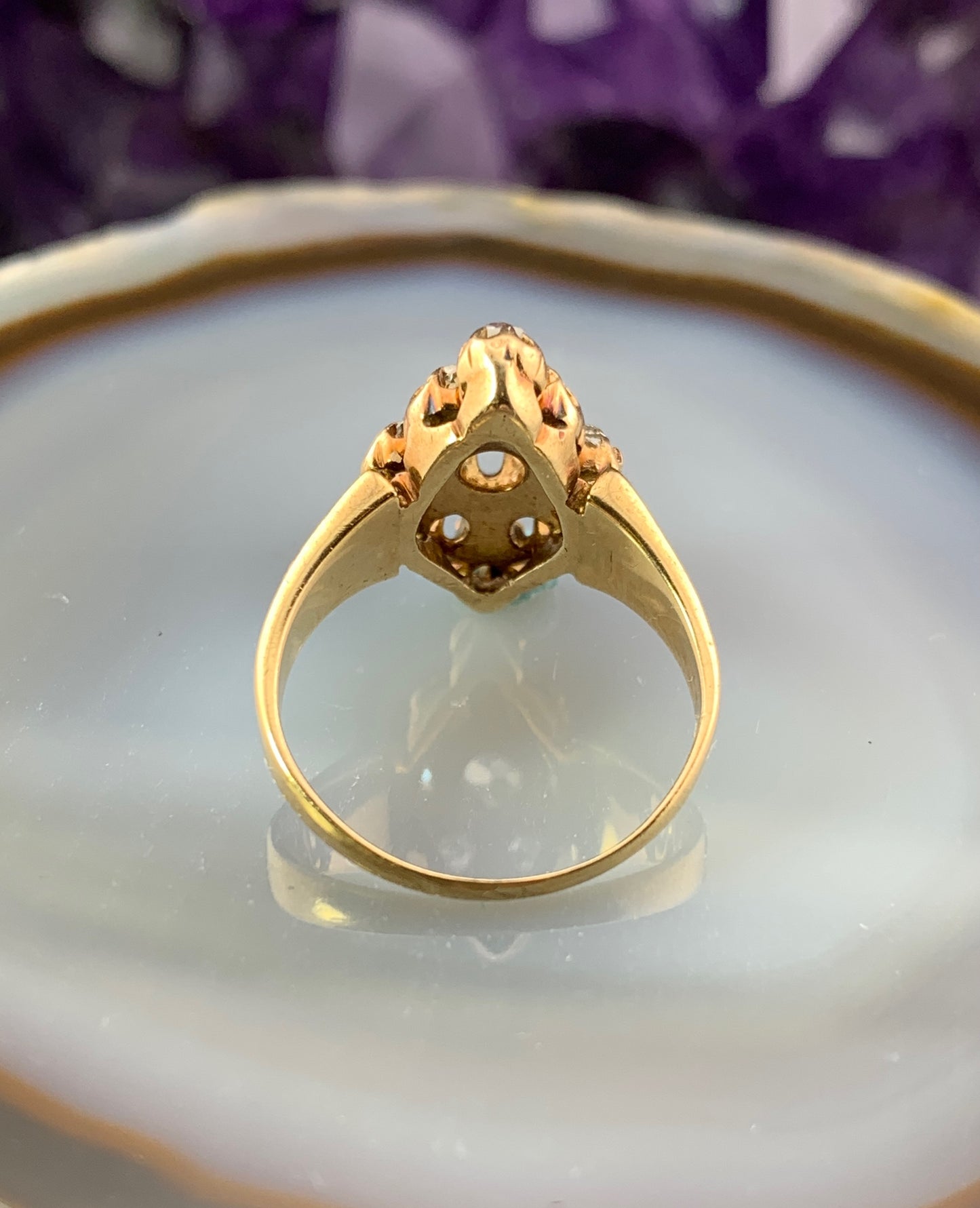Antique Belle Epoque 14K & Diamond Navette Ring